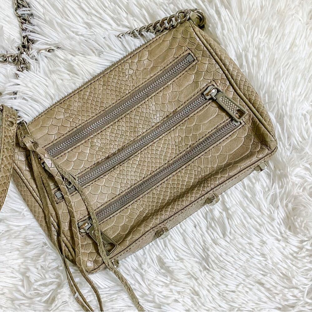 REBECCA MINKOFF • Tan + Silver Snakeskin Fringe Leopard Crossbody Bag